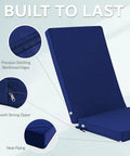 Cozy Outdoor Adirondack Chair Cushions Set Of 4 With Removable Covers Water Repellent Fade Resistant Non Slip Bottom And Securing Straps Universal Fit For Most Adirondack And Rocking Chairs Navy showing precision stitching and strong zipper