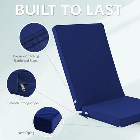 Cozy Outdoor Adirondack Chair Cushions Set Of 4 With Removable Covers Water Repellent Fade Resistant Non Slip Bottom And Securing Straps Universal Fit For Most Adirondack And Rocking Chairs Navy showing precision stitching and strong zipper
