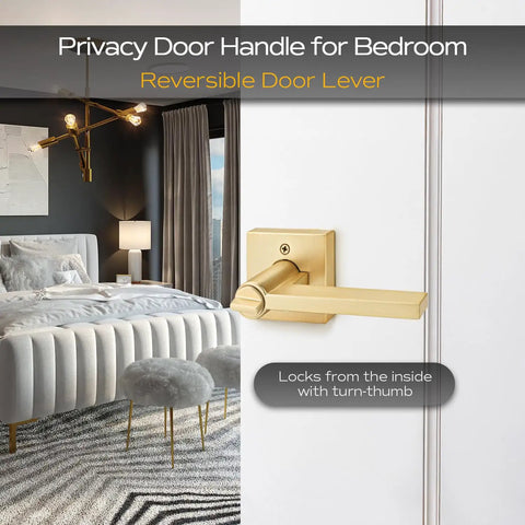 Heavy Duty Gold Door Handles Set With Privacy Lock For Bedroom And Bathroom Zinc Alloy Satin Brass Door Levers inside view