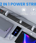 12 Outlet Power Strip Built Tough With 15A Circuit Breaker, Wall Mount Ready, 6Ft 14AWG Extension Cord, shown with devices plugged in