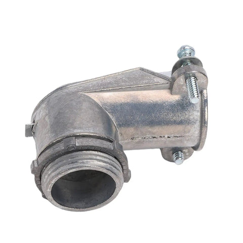 Rock Solid 90 Degree Squeeze Connector For 1 Inch AC MC And Flexible Metal Conduit, zinc alloy elbow fitting, durable and compact design.