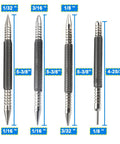 Heavy Duty Spring Nail Set With Heat Treated Steel And Accurate Size Marked Punches showing various punch sizes and details.