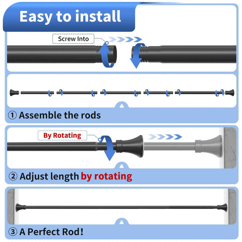 Matte Black Shower Curtain Rod 36 To 84 Inch Adjustable No Slip No Drill Stainless Steel Spring Tension Rod installation process