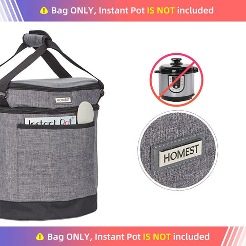 Two Compartment Travel Carry Bag For 8 Qt Instant Pot Pressure Cooker On The Go Insulated Tote in grey with front pocket detail