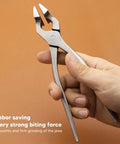 Hand holding Leather Craft Flattening Pliers Stainless Steel Flat Pliers For Wallets Handbags And Belts Trim Leather Edges Like A Pro