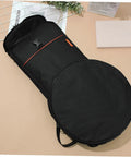 Rock Solid Oxford Fabric Drum Storage Bag Hella Durable Percussion Pouch Sweet Travel Case Bangin Beats Organizer And Silent Snare Pad Cover Black Gear, shown from above with zipper and straps.