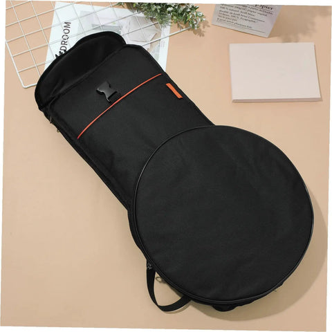 Rock Solid Oxford Fabric Drum Storage Bag Hella Durable Percussion Pouch Sweet Travel Case Bangin Beats Organizer And Silent Snare Pad Cover Black Gear, shown from above with zipper and straps.