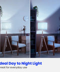Room lit by A19 LED Light Bulbs 60W Equivalent Non Dimmable, 800 Lumens, E26 Base, Daylight 5000K, 80 CRI, showing day to night effect