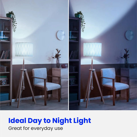 Room lit by A19 LED Light Bulbs 60W Equivalent Non Dimmable, 800 Lumens, E26 Base, Daylight 5000K, 80 CRI, showing day to night effect