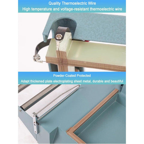 GFJYKDL Heavy Duty L Bar Impulse Heat Sealer Wrapping Machine 1000W showcasing thermoeletric wire and powder-coated metal.