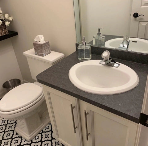 Gray Black Marble Soapstone Vinyl Countertop Wrap Peel And Stick Waterproof Backsplash Cover 36 By 120 Inches in a bathroom