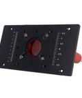 Amp Up Your Bench Work With Knockout 46 Mm Manual Router Lift Kit featuring sturdy black plate with depth markings for precise cuts.
