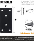 Hella Strong Black Steel Mending Plates For Patching Wood Furniture And Fence Repair with 2" x 4" size and screws included in a pack.