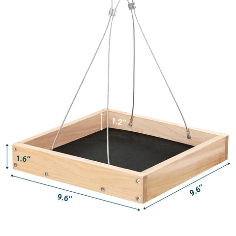 Eco Friendly Wood Hanging Bird Feeder Tray For Outdoors All Weather Durable Garden Wildlife Feeding Station With Easy Install And Stable Platform