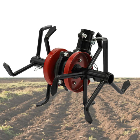 Six Claw Deep Plow Cultivator Wheel Attachment for Weed Busting on Lawn Mowers and Rototillers Steel Soil Aerator in field