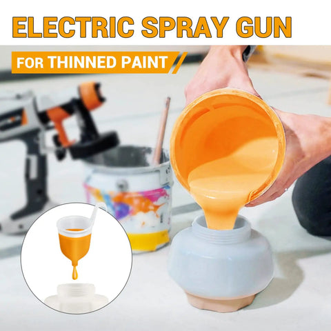 Professional Grade Hvlp Electric Spray Paint Gun With Massive 1200Ml Cup pouring thinned paint into its cup during setup.