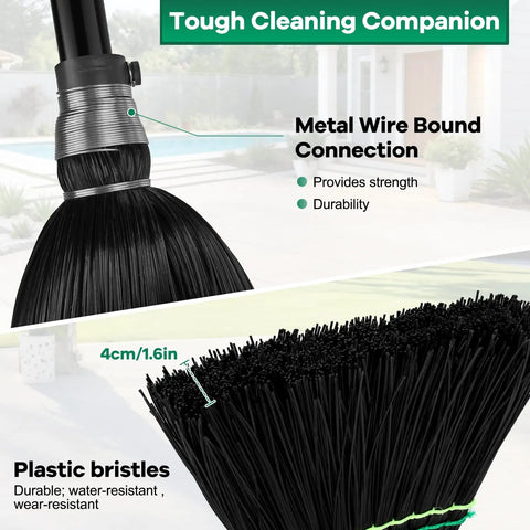 Heavy Duty Outdoor Broom With Stiff Bristles For Beast Mode Cleaning On Driveways Gardens Garages And More with metal wire bound connection