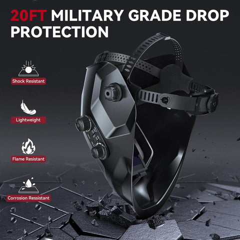 Auto Darkening Welding Helmet With Huge 3.94 By 3.66 Inch Viewing Screen True Color Hood shown with durability features.