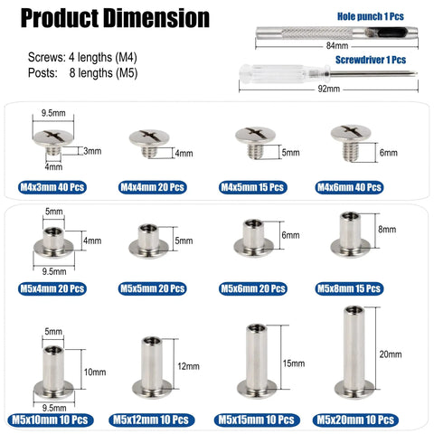 Product dimensions of Leather Craft Chicago Screw Kit With 115 Sets Of 304 Stainless Binding Screws And Posts, DIY Friendly Pro Grade
