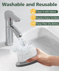6 Pack Replacement Vacuum Filter Set held under running water for cleaning, showcasing washable feature, suitable for Featherweight 2033 Series.