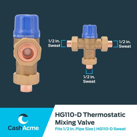 Half Inch Thermostatic Mixing Valve With Sweat Connections And Barb Fittings, Integral Checks, Brass Plumbing Fitting HG110-D