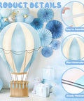 Blue Hot Air Balloon Cardboard Cutout For Baby Shower And Birthday Party Photo Booth Backdrop Life Size Standup Prop With Easy Setup includes sturdy material and easy assembly details.