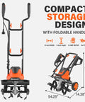 Compact Electric Garden Tiller Cultivator with Foldable Handle, 14 Inch Width, 4 Steel Tines for Lawn and Soil Care