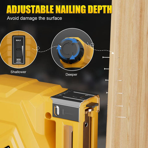 Adjustable nailing depth feature on Smooth Shooting 21V Cordless 3-In-1 Brad Nailer And Staple Gun Bundle for fine control.