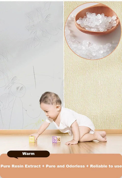 Premium Beige Thermal Peel And Stick Wall Panels 9mm Thick XPE Foam Insulation featuring an infant playing on the floor.