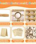 Deluxe Wooden Bingo Game Set With Large Metal Cage, 75 Balls, 25 Reusable Cards, Number Board, 700 Chips details display