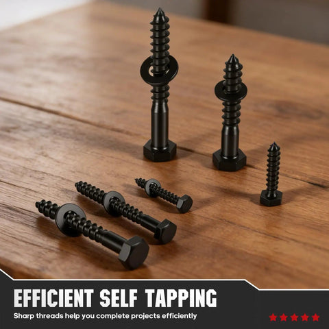 Rugged 5/16 In By 3 In Lag Screws With Washers Black Zinc Plated For Fence, Furniture Installations And Wood Construction