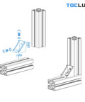 Diagram of Durable Aluminum Extrusion Corner Bracket Kit for 30 Series T Slot Rails with 10 corner brackets, nuts, screws, and wrench