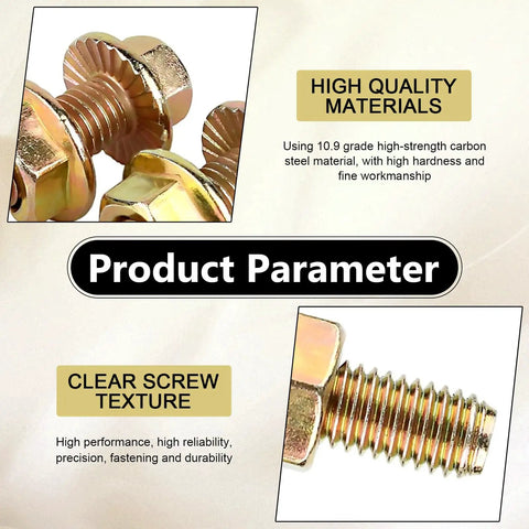 Detailed view of Exhaust Manifold Bolt Kit 10 Piece High Strength Carbon Steel Hex Head Flange Screws with Anti Slip Fasteners.