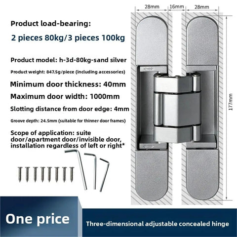 Heavy Duty Invisible Door Hinge Concealed Adjustable Cross Shaped Wooden Handle For Rock Solid Hidden Pantry Doors clean silver hardware.