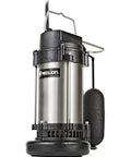 One Third Horsepower Heavy Duty Submersible Stainless Steel Sump Pump 115 Volt 3500 GPH With Snap Action Float Switch And Ten Foot Power Cord Durable 304 Grade Housing Auto Operation close-up view