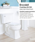 Bathroom setup with FreshSpa Thinline Precision Bidet Attachment For Toilet Seats With Adjustable Water Pressure Side Arm Control Ultra Slim 0.2 Inch Profile White Self Cleaning Nozzle Single Nozzle