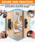 Adjustable Barn Door Latch in black zinc alloy with luminous finish installed on sliding door, preventing child access.