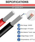 Heavy Duty 2 Pin Deutsch Waterproof Connectors Kit 12AWG 1FT cable specifications with red and black wires