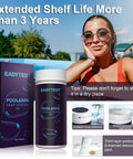 Affordable 7 Way Pool Test Strips Kit For Hot Tubs And Spas, 150 Strips Water Chemistry Test with packaging and woman by pool