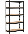 Five Tier Metal Storage Shelving Unit In Black Heavy Duty Garage Rack 60 Inch Tall 386 Lb Per Tier 1930 Lb Total Capacity Powder Coated Iron Frame And MDF Shelves, front view