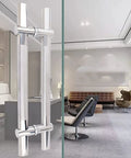 Adjustable Hole Distance Office Glass Door Handle For Push Pull Doors, Barn Doors, And Bathroom Doors, Durable Stainless Steel 50cm Silver Finish With Thick Pipe Design, Easy Install And Freely Adjustable Spacing For Modern Homes And Offices on glass door