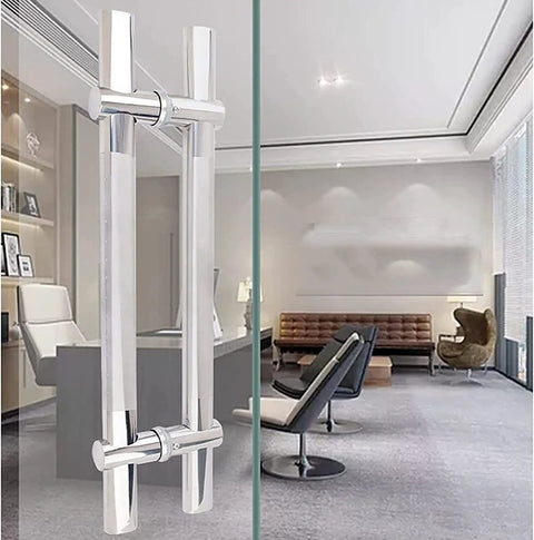 Adjustable Hole Distance Office Glass Door Handle For Push Pull Doors, Barn Doors, And Bathroom Doors, Durable Stainless Steel 50cm Silver Finish With Thick Pipe Design, Easy Install And Freely Adjustable Spacing For Modern Homes And Offices on glass door