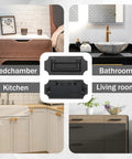 Multiple room uses for Hidden Ring Pull Drawer Handle Set 2 Pcs Zinc Alloy Flush Mount Cabinet Handles, black, with 82mm hole spacing.