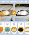 Before and after headlight restoration using All In One 174 Pcs 3 Inch Sanding Discs Kit With Grit 60 To 10000 Wet Dry Sandpaper.