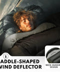 Person using XXL Winter Sleeping Bag For Adults And Kids, 4 Season Cold Weather Camping Gear With Draft Collar and Zipper Draft Guard.