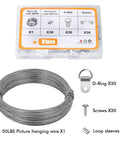 Picture Hanging Hardware Kit With Wire And Loop Sleeves For Wall Art Mirrors And Frames 91 Piece Set With D Ring Hooks And Screws