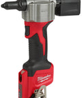 Milwaukee M12 Cordless Rivet Tool Bare Unit with ergonomic grip, designed for pulling 1/8 inch steel rivets easily.