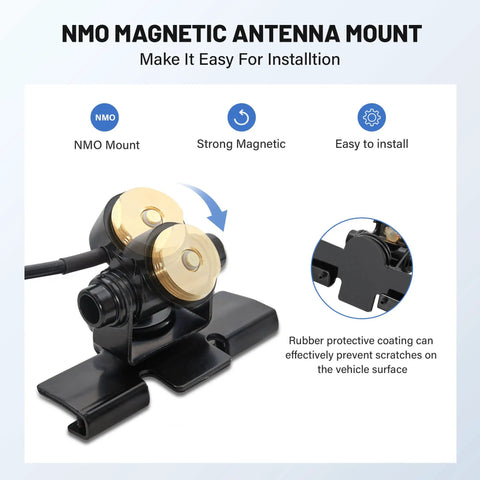 NMO Antenna Lip Hatchback Mount Bracket With Through Hole Fixed Cap For Vehicle Ham Radio 16 Point 5 Ft RG58 Pure Copper Coax Cable UHF PL259 Male Connector No Drill Installation, shown with black bracket and gold connectors