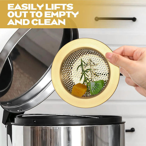 Brushed Gold 4.4 Inch Kitchen Sink Drain Strainer 2 Pack Hair Catcher Basket Filter For Bathroom Vanity Basin Heavy Duty Stainless Steel Plug Zero Hassle Quick Install Top Tier Buy, lifting out for cleaning.