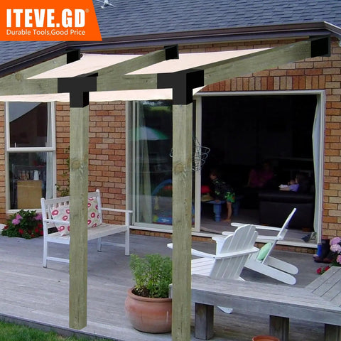 30 Degree Slanted Roof Pergola Bracket Kit 4 Way Angled Corner Bracket With Wall Mount Post Base For 4x4 Lumber Rugged Pro Grade Build Black Powder Coated For Pergolas Gazebos Porches 2 Pack